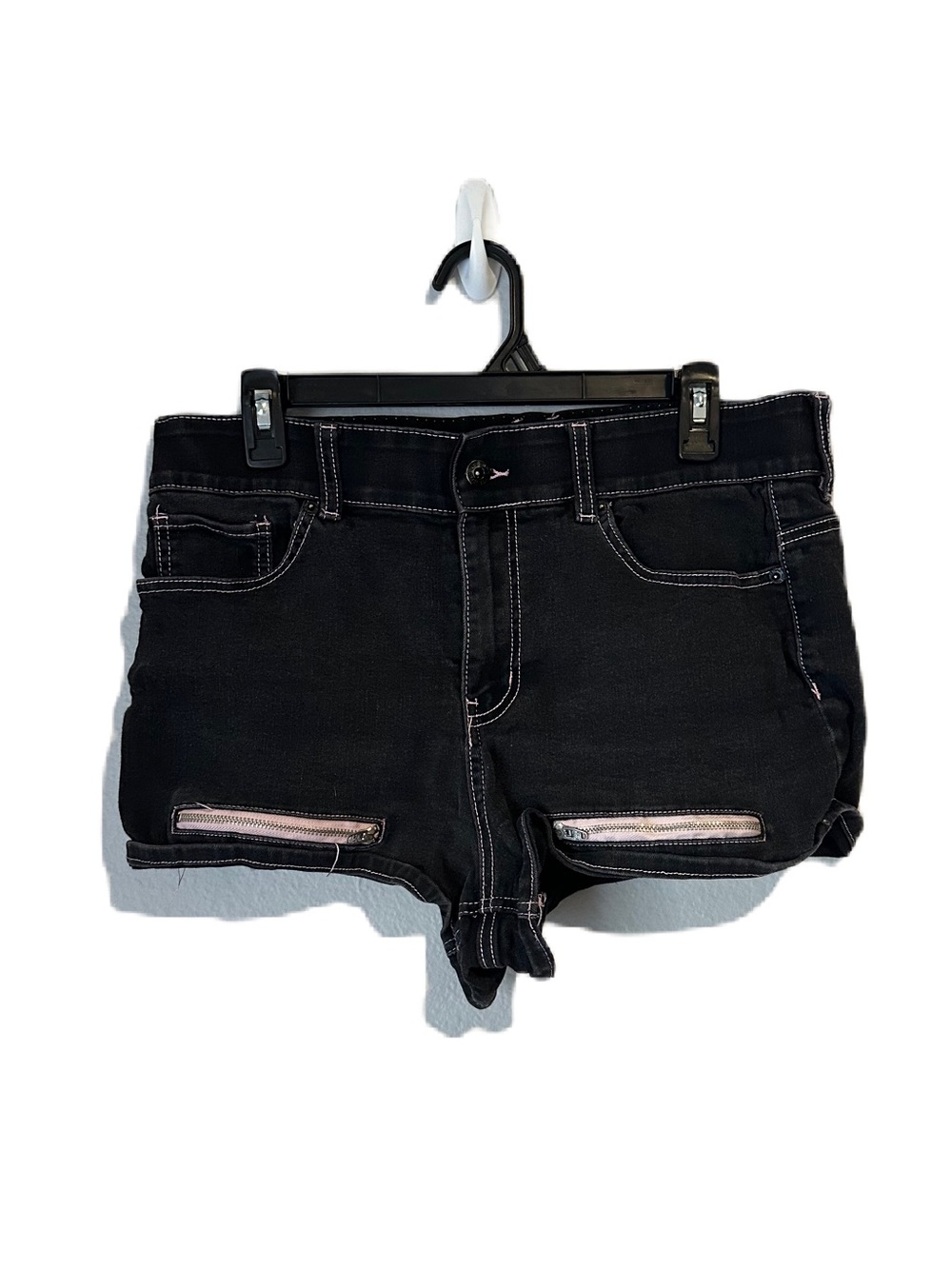 Hot Topic Black Pink Stitch Denim Jean Shorts
